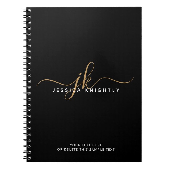 Caderno Espiral Iniciais de Monograma de Script Elegante Moderno D (Frente)