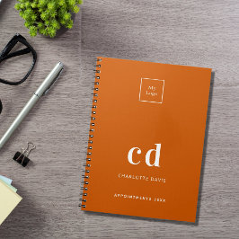 Caderno Espiral Iniciais de monograma laranja queimado de negócios