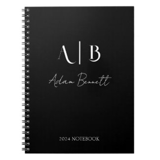 Caderno Espiral Iniciais de Monograma Personalizadas Modernas Nome