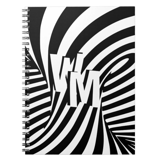 Caderno Espiral Iniciais de Padrão de Zebra Abstrato branco retrô  (Frente)