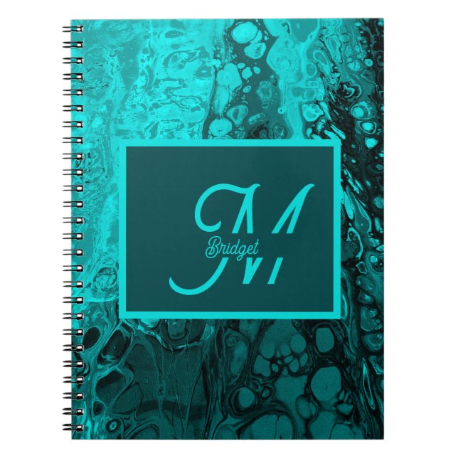 Caderno Espiral Iniciais do monograma Trendy Aqua Marble (Frente)