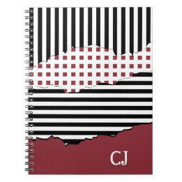 Caderno Espiral Iniciais Listras Preto, Branco e Vermelho em Camad