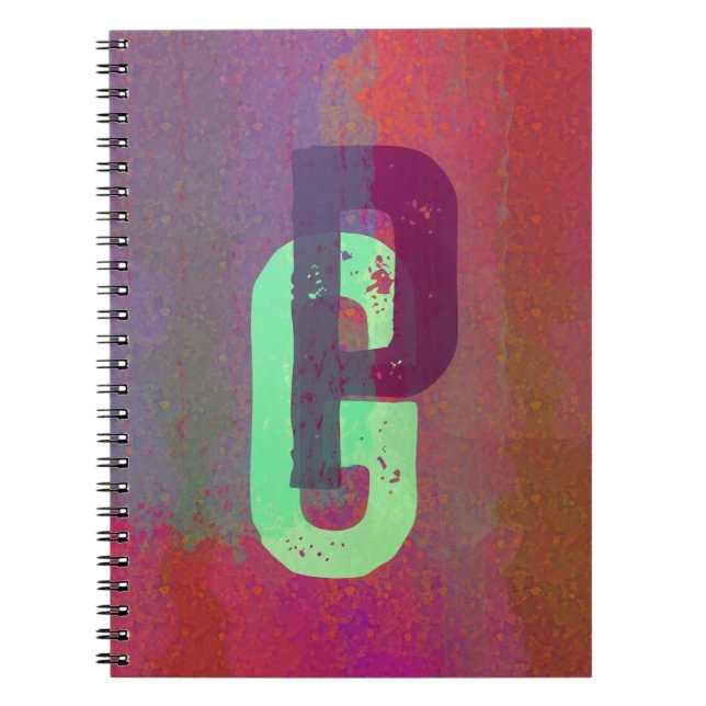 Caderno Espiral Iniciais Monograma Arte Roxa Verde Grunge Funky (Frente)