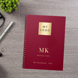 Caderno Espiral iniciais monograma dourado Borgonha negócios