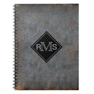 Caderno Espiral Iniciais Monogrammed de couro rústicas do olhar