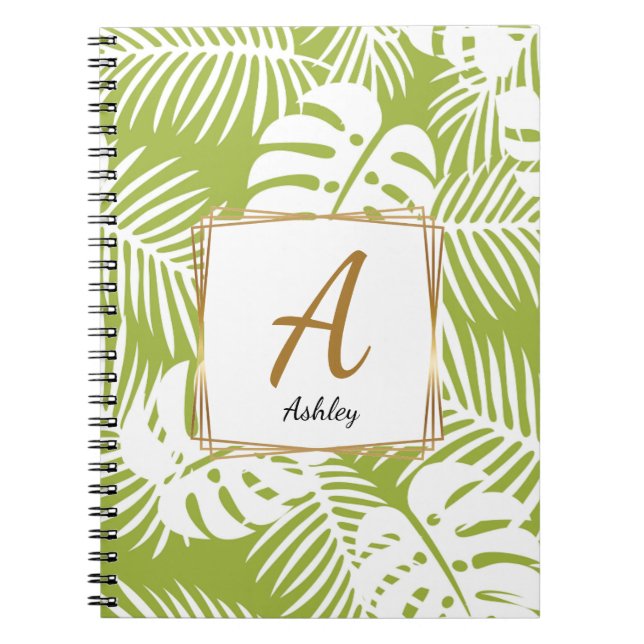 Caderno Espiral Iniciais personalizáveis Folhas de Verão Verde (Frente)