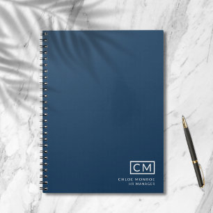 Caderno Espiral Inicial de Monograma Profissional Moderno Azul