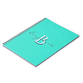 Caderno Espiral Inicial e Nome Monograma Teal Personalizado