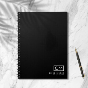 Caderno Espiral Inicial Monograma Preto Branco Profissional Modern