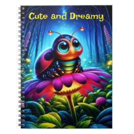 Caderno Espiral Inseto mágico em uma floresta luminosa noturna