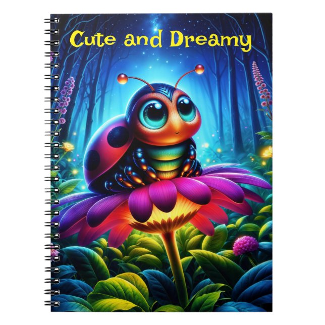 Caderno Espiral Inseto mágico em uma floresta luminosa noturna (Frente)