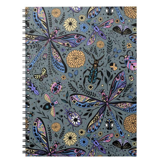 Caderno Espiral Insetos de porta em cinzas de slater (Frente)