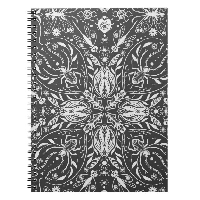Caderno Espiral Insetos, esbranquiçado a preto (Frente)