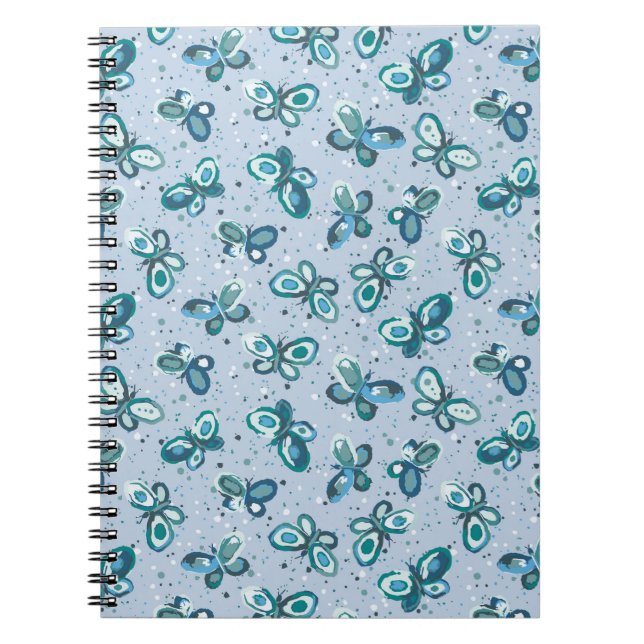 Caderno Espiral Insetos Rabiscos Borboletas - azul - padrão contín (Frente)