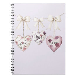 Caderno Espiral Inspirational Floral Love Hope Joy Hearts Bow
