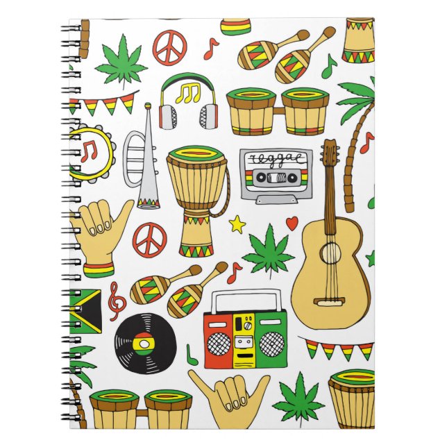 Caderno Espiral Instrumentos musicais sem descontinuidades. Reggae (Frente)