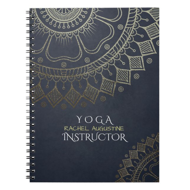 Caderno Espiral Instrutor de Meditação Yoga Dourado Mandala Marinh (Frente)