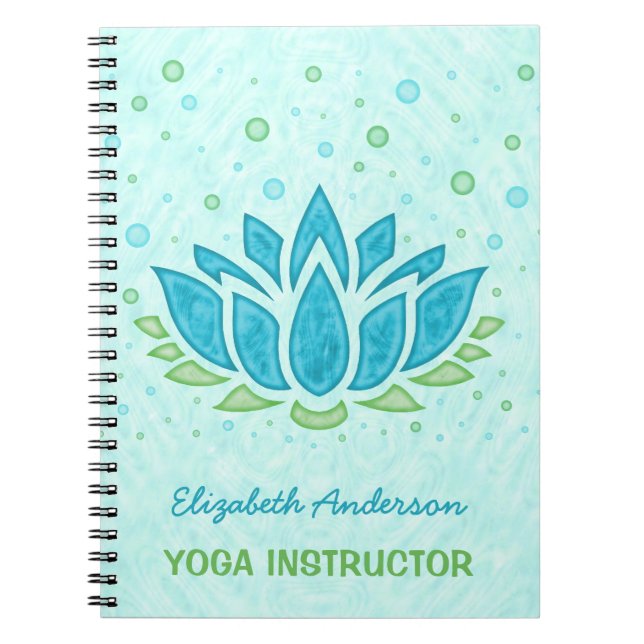 Caderno Espiral Instrutor Yoga| Meditação Zen Azul Lotus Flower (Frente)