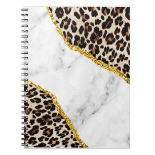 Caderno Espiral Interior de Leopardo de Luxo Pedra de Mármore Bril