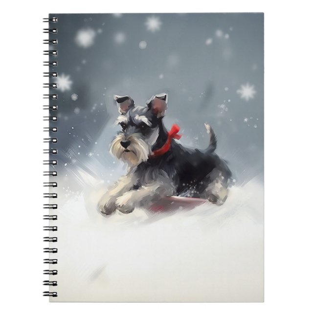 Caderno Espiral Inverno de Natal de Miniatura Schnauzer (Frente)