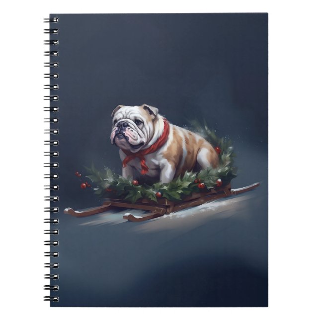 Caderno Espiral Inverno de neve de Natal para Buldog (Frente)