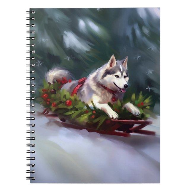 Caderno Espiral Inverno de neve de Natal Siberian Husky (Frente)