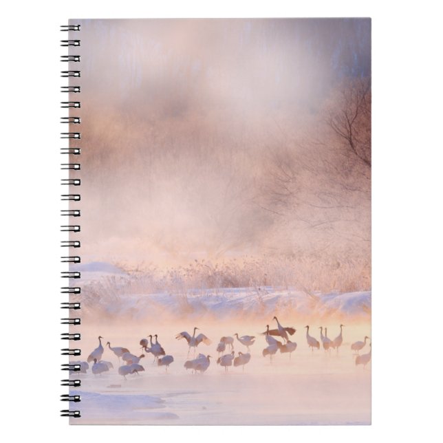 Caderno Espiral Inverno do Japão. Cena de vida selvagem, natureza  (Frente)