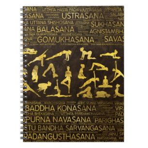 Caderno Espiral Ioga Dourado Asanas/arte sânscrito palavra das