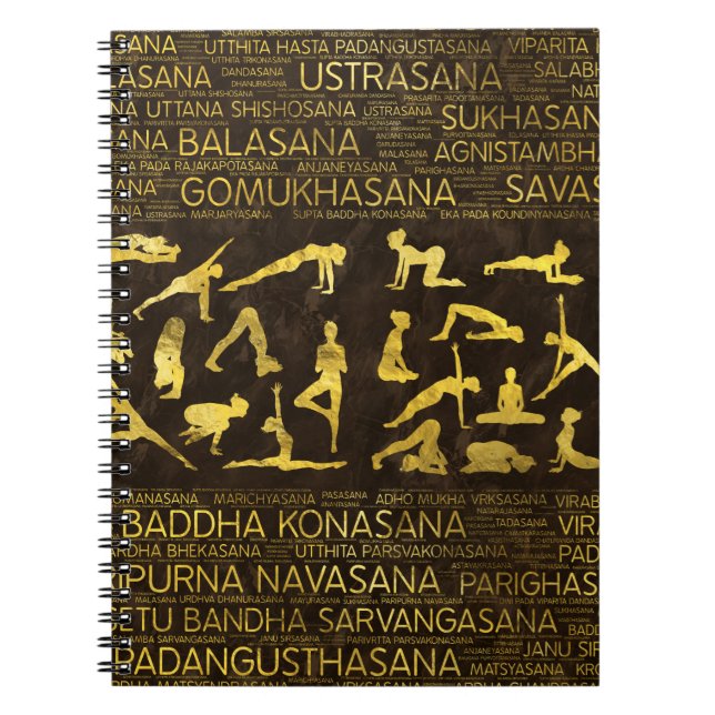 Caderno Espiral Ioga Dourado Asanas/arte sânscrito palavra das (Frente)