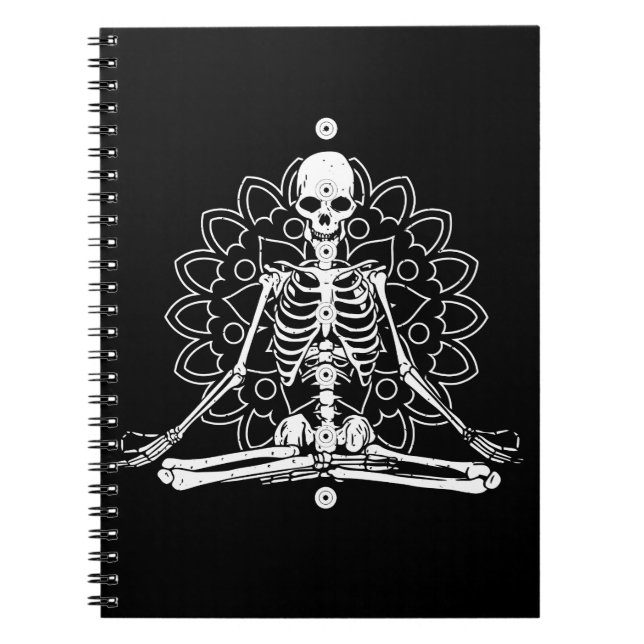 Caderno Espiral Ioga Meditante de Esqueleto Presente de Halloween  (Frente)