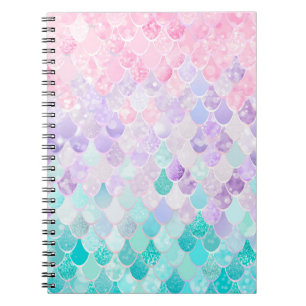Caderno Espiral Iridescente Pastel da sereia bonito, cor-de-rosa,