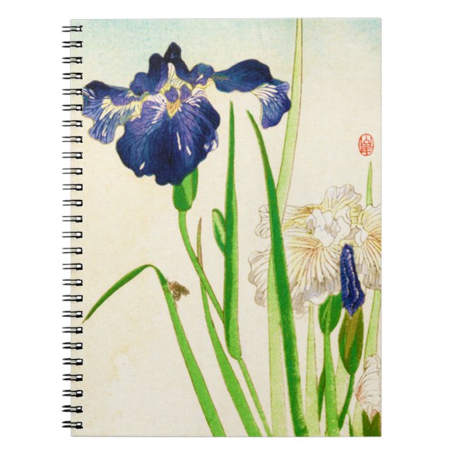 Caderno Espiral Íris azul - impressão de aquarela japonesa (Frente)