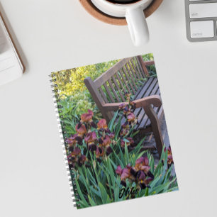 Caderno Espiral Iris Blooms e Garden Park Bench Floral