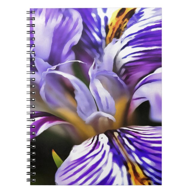 Caderno Espiral Íris em Lilac Violeta e Arte Botânica Púrpura (Frente)