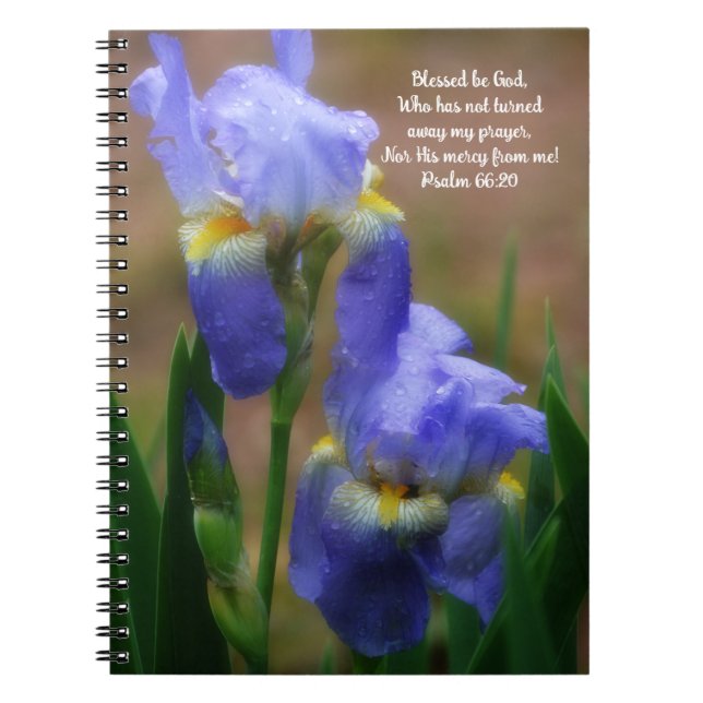 Caderno Espiral Iris Flowers in Rain Bible Verse Prayer Journal (Frente)