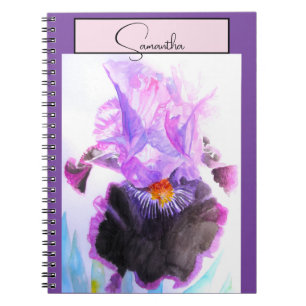Caderno Espiral Íris Íris Flor Aquarela Floral Roxo Arte