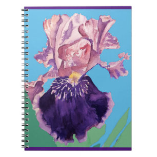 Caderno Espiral Iris irises Gloriosa Flor Roxo Aquarela Arte