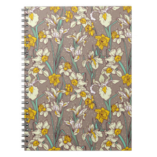 Caderno Espiral Iris Narcissus Flowers Vintage Sem Costura