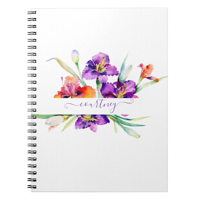 Caderno Espiral Íris personalizada em aquarela roxa  (Frente)