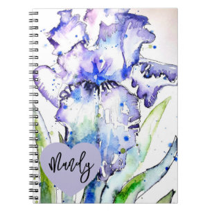 Caderno Espiral Íris Roxa Írises Aquarela Flor Nome Feminino