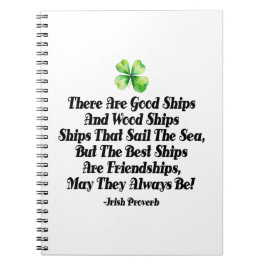 Caderno Espiral Irish Friendship Ships Proverb Four Leaf Clover 