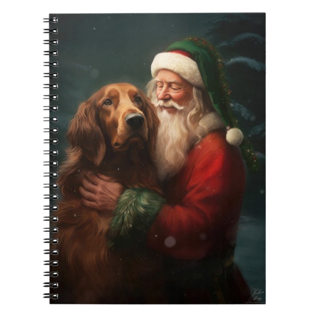Caderno Espiral Irish Red Setter Papai Noel Natal Festivo (Frente)