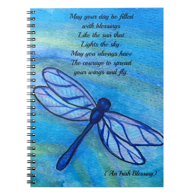 Caderno Espiral Irlandês Bênção Brave Blue Dragonfly Inspiron (Frente)