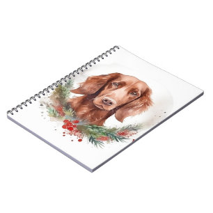 Caderno Espiral Irlandês Red Setter Christmas Wreath Festivo Pup