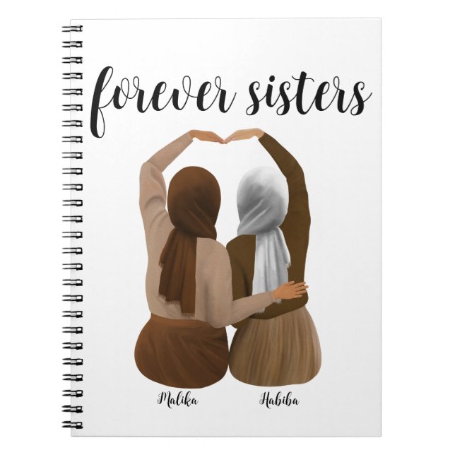 Caderno Espiral Irmãs para sempre personalizadas presentes Hijabi (Frente)