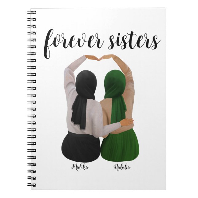 Caderno Espiral Irmãs para sempre personalizadas presentes Hijabi (Frente)