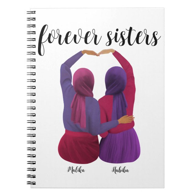 Caderno Espiral Irmãs para sempre personalizadas presentes Hijabi (Frente)