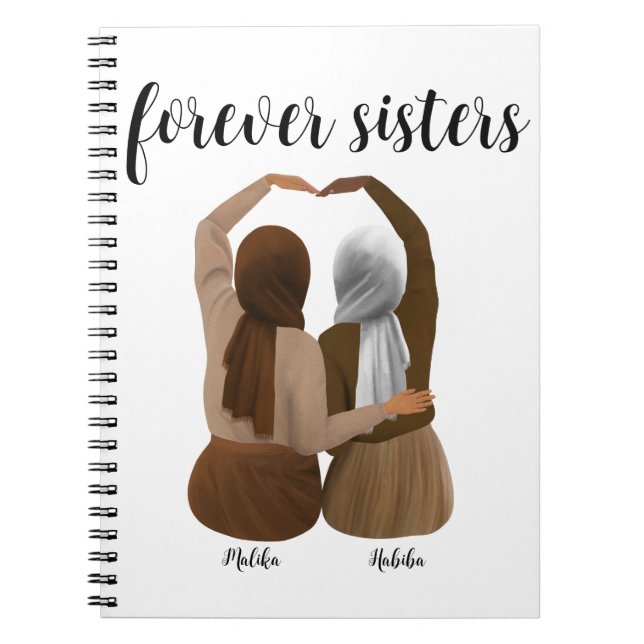 Caderno Espiral Irmãs para sempre personalizadas presentes Hijabi (Frente)