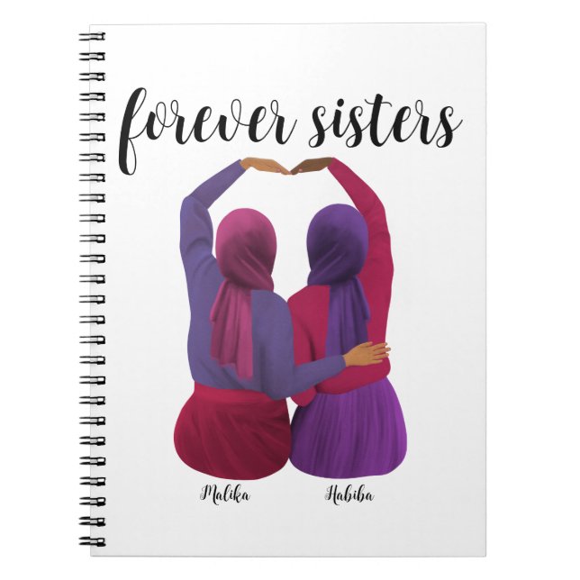 Caderno Espiral Irmãs para sempre personalizadas presentes Hijabi (Frente)