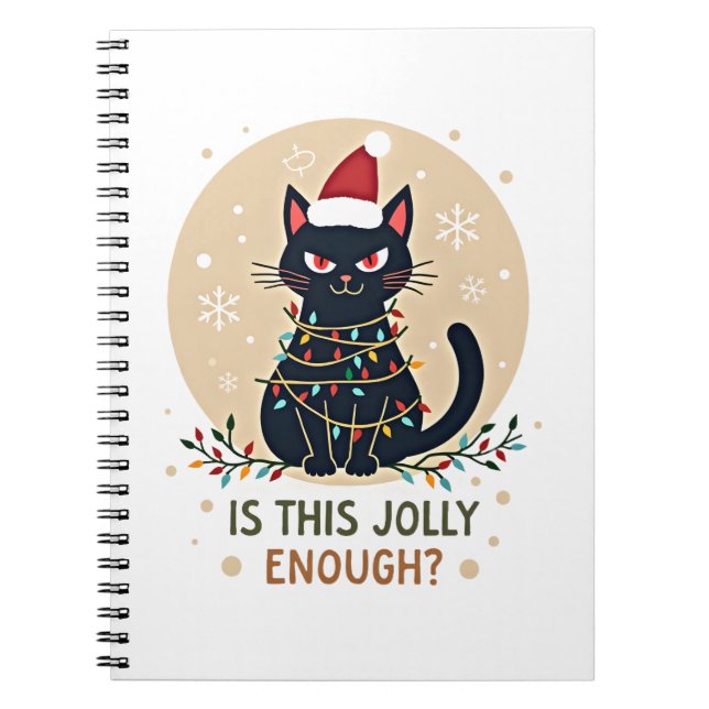 Caderno Espiral Is This Jolly Enough Funny Black Cat Christmas Tre (Frente)